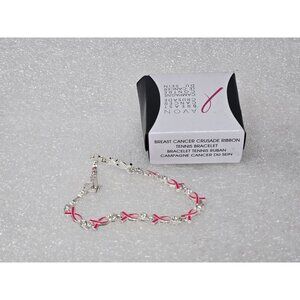 Avon Breast Cancer Crusade Ribbon Tennis Bracelet In Box Pink Enamel Rhinestones